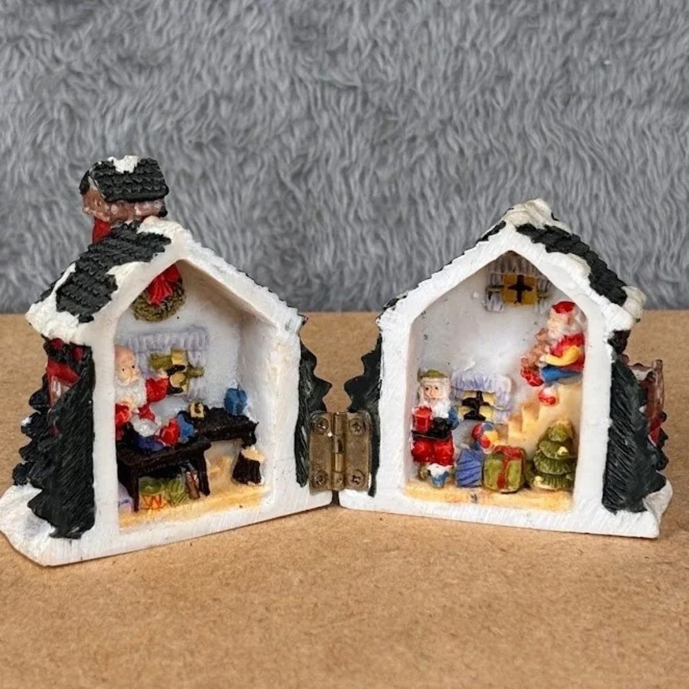 Carol Wright Gifts Miniature Hinged Christmas Santa Workshop Cottage Figurine